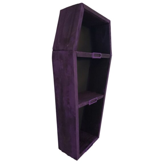Decorative Purple & Black Cedar Coffin Shelf with Nameplates - Picture 3 of 4